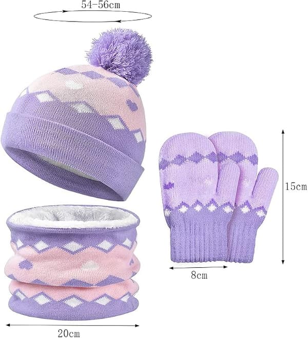 3-delad varm vinterdräkt för barn - unisex-vänlig mössa utan kant, halsduk och handskar, ullfoder, lämplig för 2-4 år purple