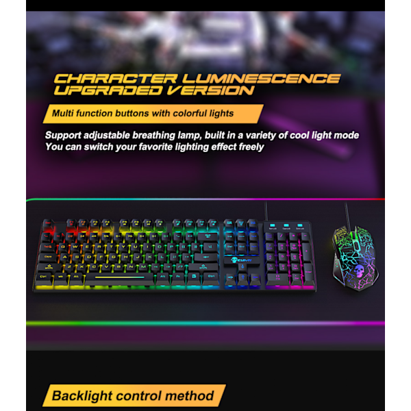 T6RGB Uppgraderad Trådlös Tangentbord Mus Combo, Regnbågsbakgrundsbelyst 2.4G Laddningsbar Mekanisk Responsiv SpelTangentbord + 2400DPI 6 Knappars Optisk