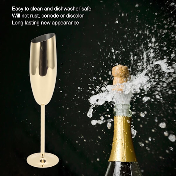 Rustfrit og misfarvningsresistent metalgoblet med skrå mund, rustfrit stålglas til champagne til fest, fest, hjem, belagt Gold