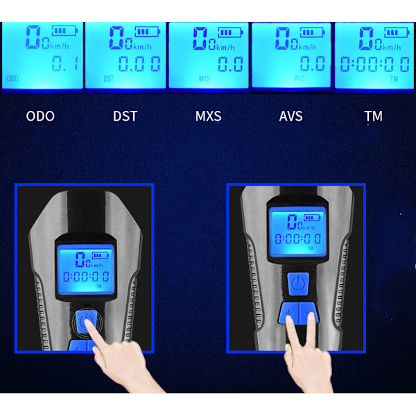 Cykellygtesæt, speedometer LED-cykellygter med horn, LCD-display USB-genopladeligt cykellygte og cykellygte foran