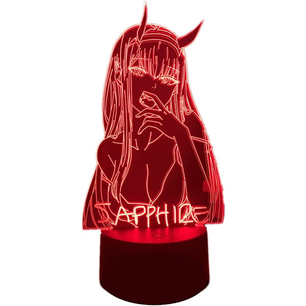 3D Illusion Zero Two 002 Anime Lampe Børneværelses Dekoration RGB 16 Farver med Fjernbetjening Akryl LED Natlys Darling In The FRANXX Fødselsdag