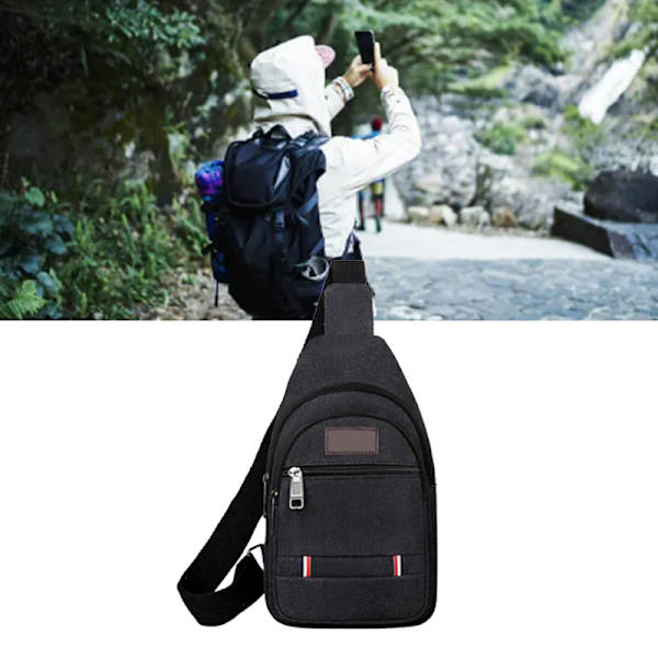 Slingväska Hållbar Canvas Sling Ryggsäck Justerbar Rem Bröstväska Snygg Resväska Axelväska för Män  Fri Storlek Black