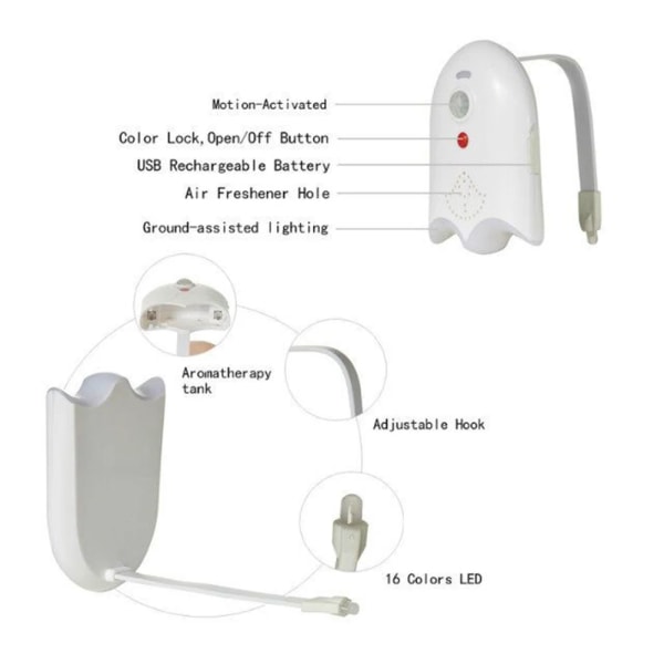 LED-WC-valo PIR-liiketunnistimella 16 väriä WC-istuimen yövalo USB-ladattava vedenpitävä WC-taustavalo WC-istuimelle