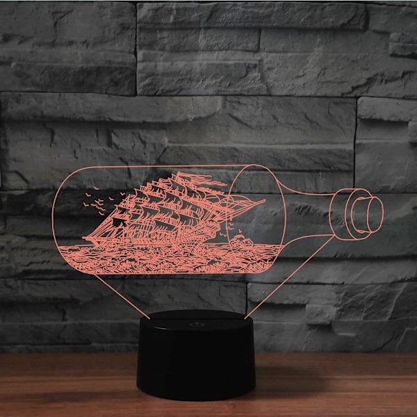 3D Drivende Flaske Valentinsdag Fjernkontroll 16 Farger Nattelyslusjon Akryl LED Bord Nattbord Lampe Barn Soverom Skrivebord Dekor