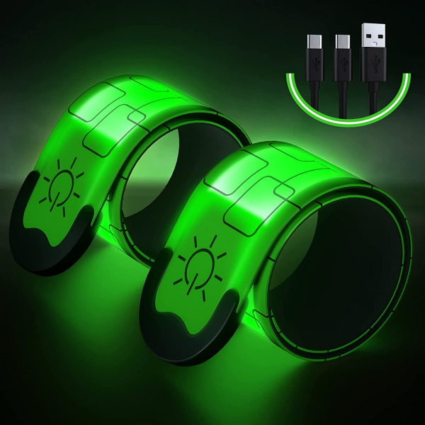 Uppgraderade LED-armband för löpning (2-pack), USB-uppladdningsbara reflexarmband, synligt upplyst band för löpare (grönt)