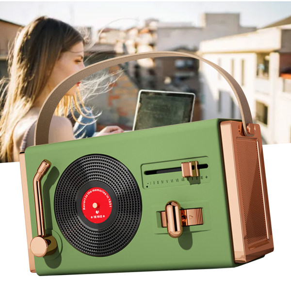 Utomhus Bluetooth-högtalare Bärbar Dekorativ Hög Ljudkvalitet USB-minnen Stöd Retro Bluetooth-högtalare för Vardagsrumskontor Grön
