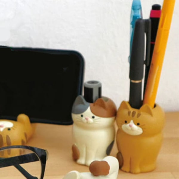 Cat Ornament Multifunktionel Telefon Tablet Briller Pen Holder Skrivebordsdekoration til hjemmet Squat Ocelot Type 4
