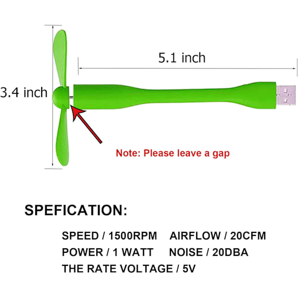 USB Fleksibel Vifte, Mini Bærbar Kjølevifte USB-drevet for Powerbank Bærbar PC AC-lader - 2-pakning (Grønn) Green
