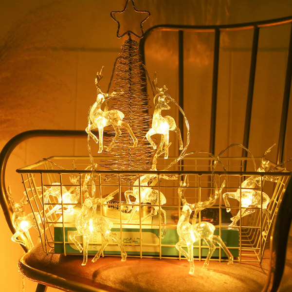 Joulun poron valot 10 LED-valonauhaa Makuuhuoneen koristeet vedenpitävä sisäkeijuvalo
