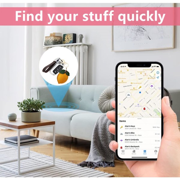 Læder nøgleringholder etui kompatibel med Apple AirTag, sødt beskyttende Air Tag cover med nøglering, anti-scratch finder GPS tracker etui til Lemon b