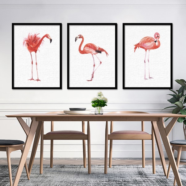 Wekity Flamingo Wall Art Lærredstryk Plakat, Enkelt Mode Akvarel Kunsttegning Dekor til Hjem Stue Soveværelse Kontor og Børneværelse (S