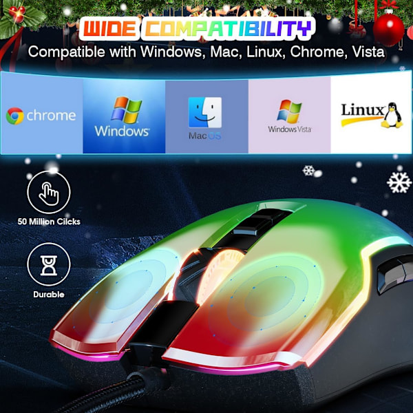 Trådløs Spillmus, RGB Spillmus, 12800 DPI Programmerbar Ergonomisk PC Spillmus med Kule Lyseffekter 7 Knapper