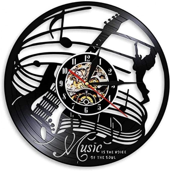 Musik Vinyl Record Väggklocka Gitarr Design Quartz Clock - Unika presenter för gitarr älskare - Original vägg heminredning 12 tums vinylklocka.