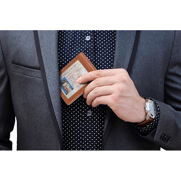 RFID-blocker Slim Bifold Plånbok i Äkta Läder Minimalistisk Framficka för Män med Pengaklipp Tunn Present