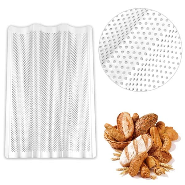 Perforeret fransk baguette-bageplade, 38x25 cm 3-bølget bageplade til ovn, rustfrit stålbageplade, 2-pak 2-Pack