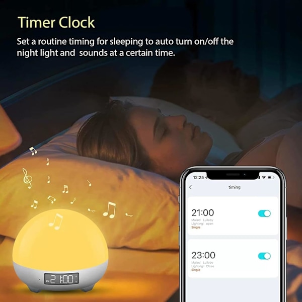 Soloppgang Vekkerklok Lys, Soverom Soloppgang Solnedgang Simulering, med Søvnstøtte, Dobbel Alarm, Snooze, Barnehage Nattelykt, for Tunge Sovere