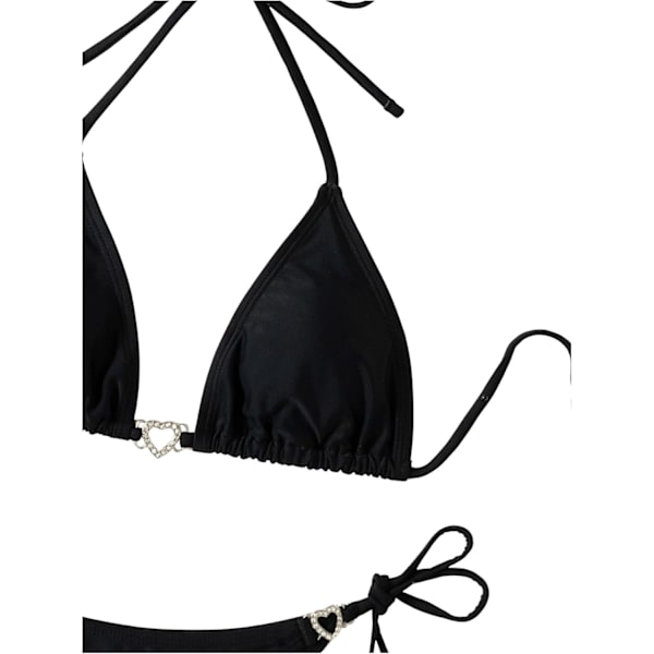 WJSM Dame Halter Binde Side Trekant Bikini Sæt Høj Skæring 2 Del Bikini Badetøj Rhinestone Black M