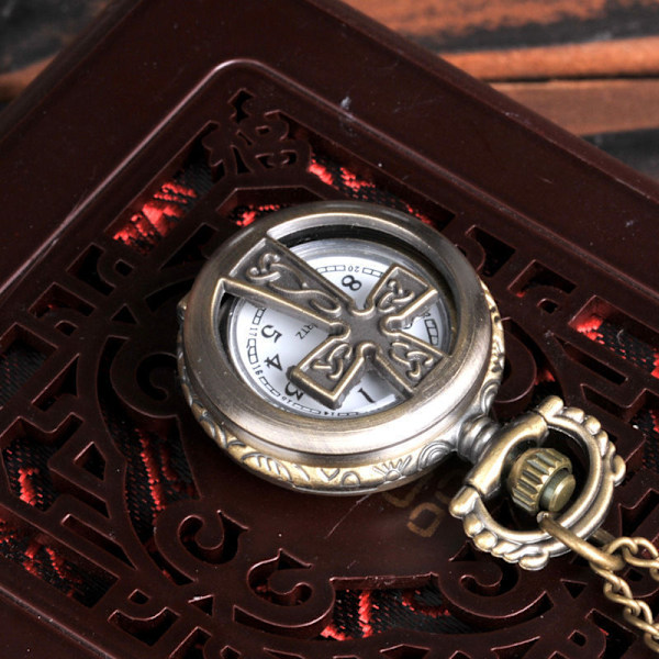 (1 sæt) Quartz ur, vægur, lommeur, kvinders retro flip lommeur ([Cross Bronze])