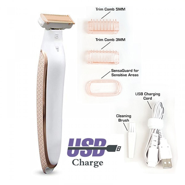 Oppladbar damebarbermaskin og trimmer, hvit/roségull