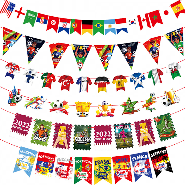VM 2022 Flagguirlande 9\"x7\", Qatar 2022 VM-flag til festdekoration, grand opening, sportsbar
