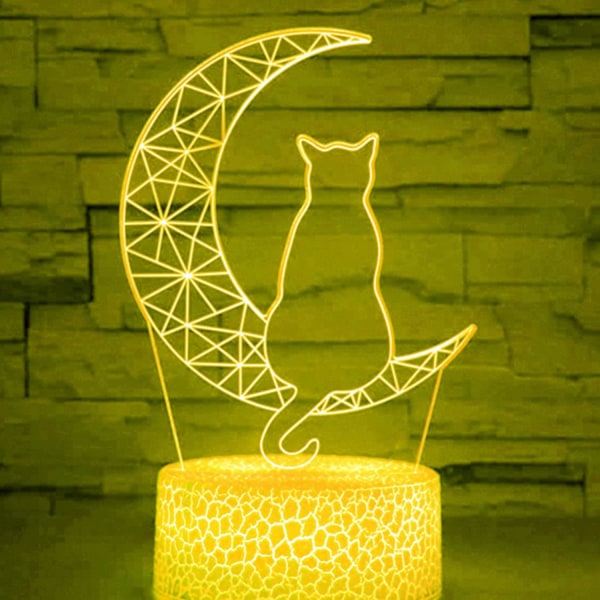 3D Katt Nattlampa LED-lampa Illusion 7 Färgväxlande Touch Switch Bordsskiva Dekorationslampor Födelsedagspresent Akrylbas USB-kabel Leksak