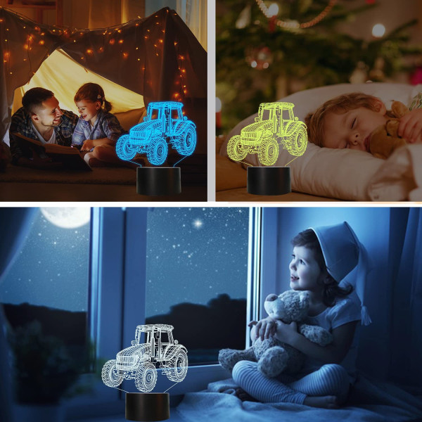 Qinwei Traktor 3D Nattljus Illusionslampa för flickor Pojkar Män Kvinnor 16 färger ändras med fjärrkontroll
