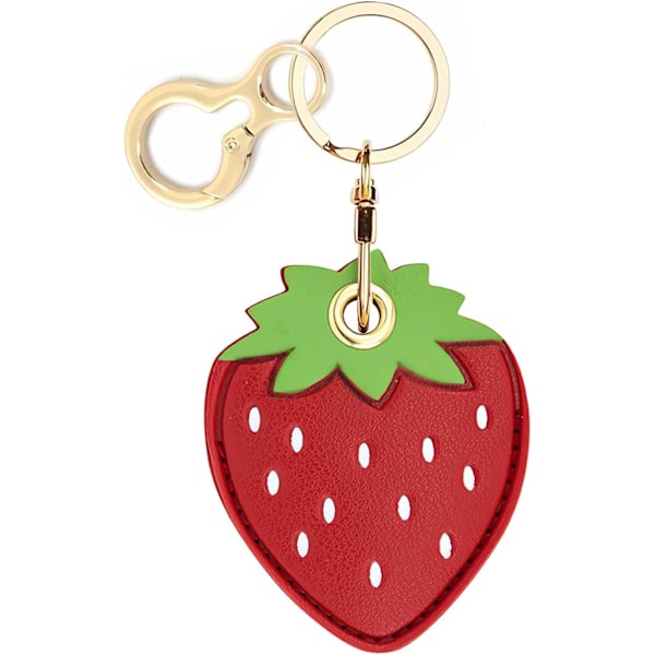 Læder nøgleringholder etui kompatibel med Apple AirTag, sødt beskyttende Air Tag cover med nøglering, anti-scratch finder GPS tracker etui til Strawberry