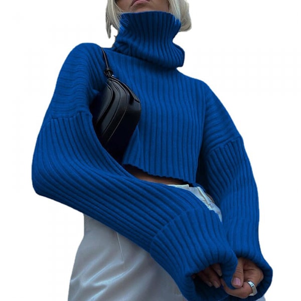 Kvinnors Ribbade Stickade Tröja, Mock Neck Långärmad Pullover, Solid Color Hög Hals Drop Shoulder Jumper Toppar,S