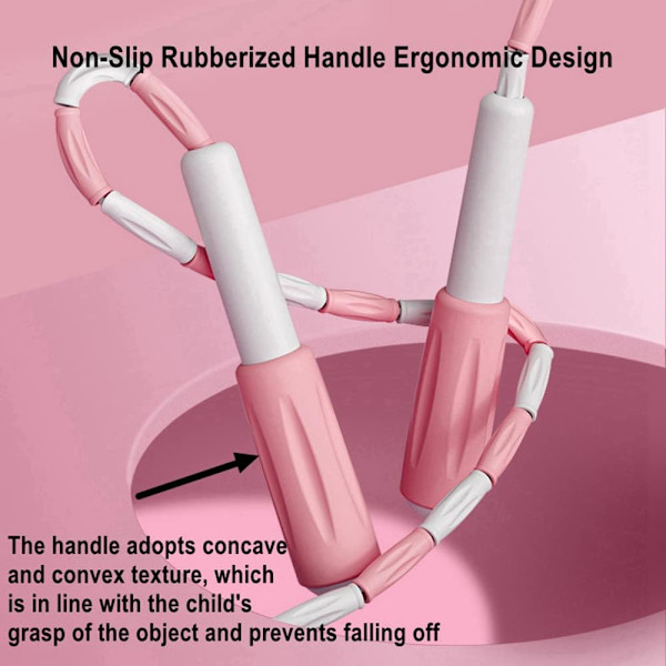 Hoppetov for børn - blødt perlehyppetov - justerbar længde - tangle-free basis hoppetov til fitness - skoletræningsudstyr til børn, kvinder, mænd Pink