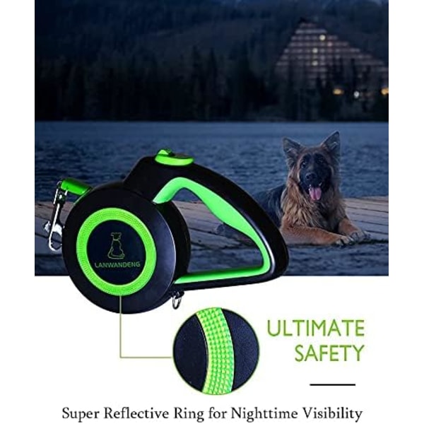 Heavy Duty Indtrækkelig Hundeline med 2 Tyggefaste Wire Reb, 16FT Lange Liner 360 Grader Knæfrie til 2 Hunde, Dobbelt Hundeline til Små/Mellemstore/Store Hunde Green L Large