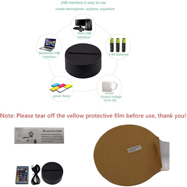 Widowmaker Farverige LED Lys 3D Natlampe USB Bordlampe 7 Farve Touch/Fjernbetjening 16 Farve Mode Hjem Dekoration Kreative Børnegaver