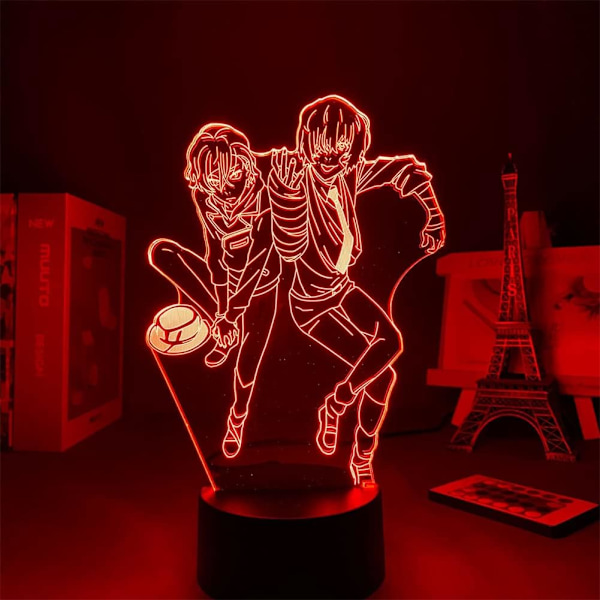 Anime 3D Lampe Bungo Stray Dogs Figur LED Illusions nattlys for barnerom dekor Berøring/Fjernkontroll RGB 16 fargeendringer USB bordlampe Barn gaver