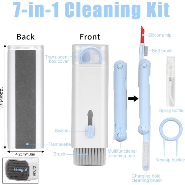 7-in-1 elektroniikan puhdistussarja - Näppäimistön puhdistussarja, kannettava monitoiminen puhdistustyökalu PC-näytölle/kuulokkeille/matkapuhelimelle