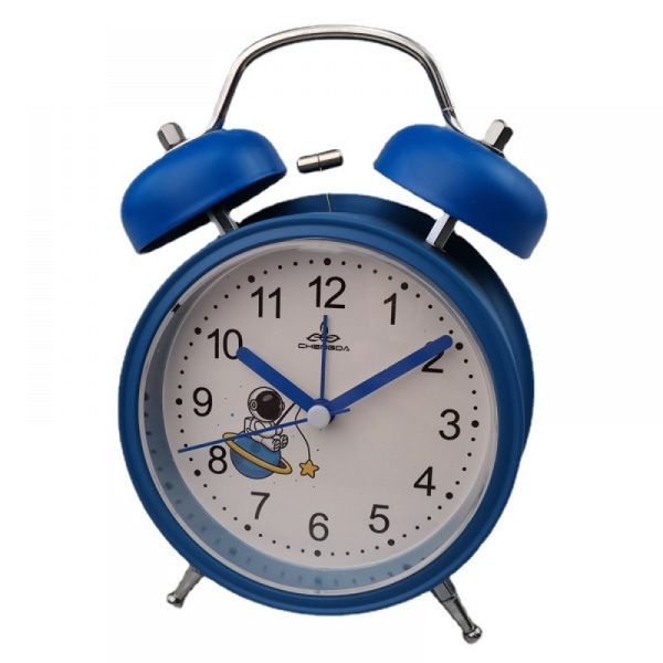 SAYTAY 4 tums väckarklocka med dubbelklocka med stereoskopisk urtavla, bakgrundsbelysning, batteridriven hög väckarklocka-blå