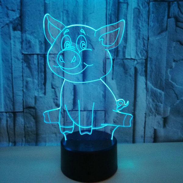 Qinwei Sarjakuva Pig Night Light 3D Illusion Lamp Touch 7 Väriä Vaihteleva Sängyn Huoneen Sisustus Tyttö Lapset Syntymäpäivälahjat Lelut Siat Lahjat