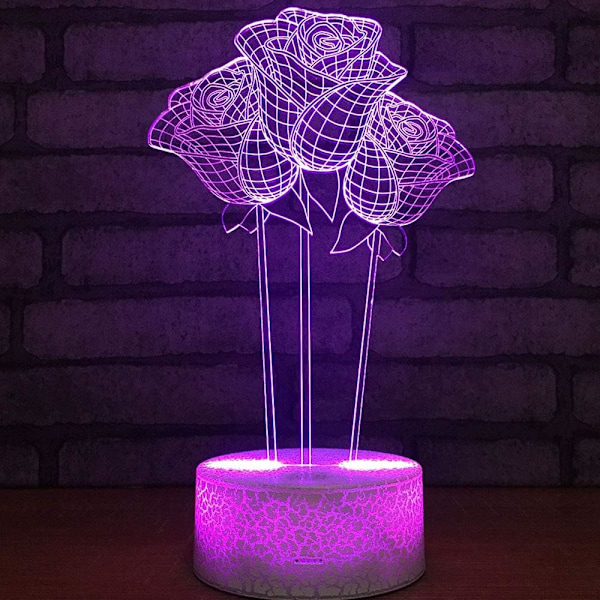 Abstrakt 3D Blommor Optisk Illusion Nattlampa 7 Färgförändring Touch Switch USB-driven LED Akryl Skrivbordslampa för Jul Thanksgiving Dekoration
