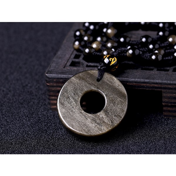 Luonnollinen obsidiaanidonitsi Rauhan solki PIXIU Amuletti Kaulakoru Riippuva luonnollisella helmiketjulla miehille Miehille（Kultainen obsidiaani）