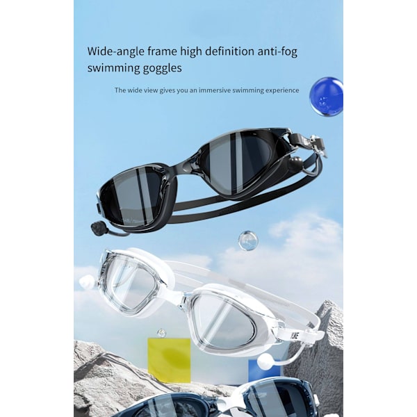 Simglasögon HD Anti-fog Vattentät Stor Ram Simglasögon Män Och Kvinnor Simmössa Simglasögon Kostym Dykning Simutrustning Lake Blue White