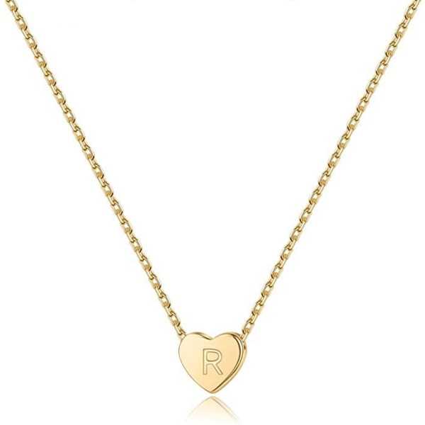 Heart Initial Necklace Stainless Steel Mini Heart Letter Necklace 14K Gold Plated Titanium Steel ----- Gold R