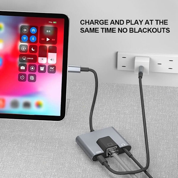 USB till Ethernet-adapter, Typ-C till Ethernet USB C till 3,5 mm ljud PD snabbladdning LAN-nätverksadapter kompatibel med bärbar dator surfplatta telefon