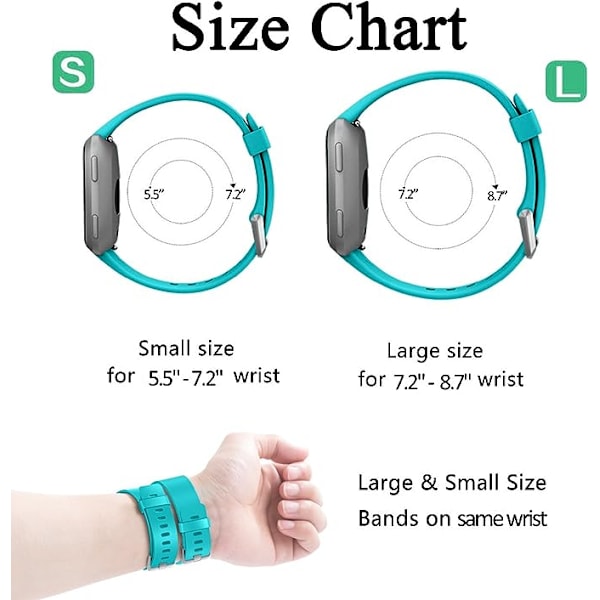 Den smarte urrem er kompatibel med Fitbit versa Smartwatch, versa 2 og versa Lite se ure til kvinder og mænd（Turkis-S）