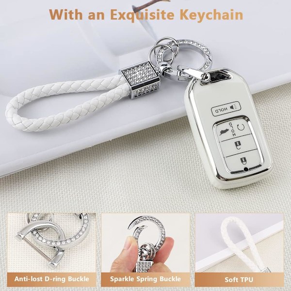 Nøglebeskyttelsescover til Honda Accord Civic CRV Pilot Passport Insight Tilbehør Hvid TPU 5 Knapper Smart Keys Etui Skal Beskytter Bling Bilnøglering