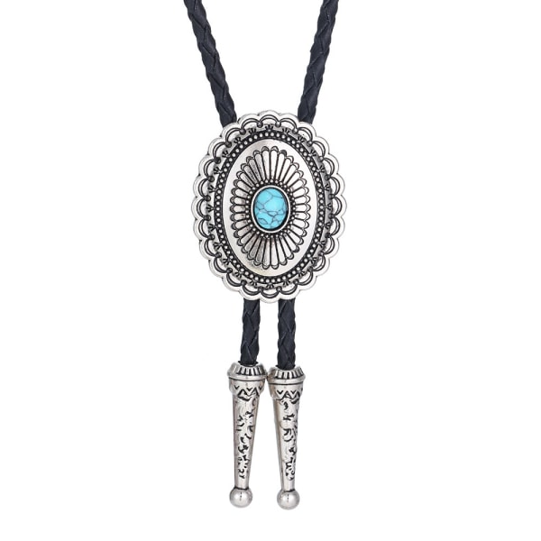 Vintage Turkis Sten Bolo Tie Til Mænd Western Cowboy Oval Cool Retro Bola Tie Halskæde