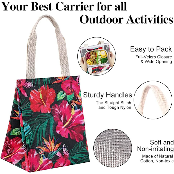 Lunch Bag Isolerad Lunch Bag för Kvinnor Män Återanvändbar Lunch Tote Bärbar Vuxen Termisk Stor Lunch Cooler för Arbete Picknick Strand-Botanic Flower