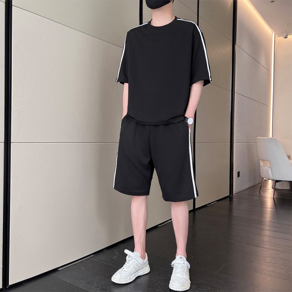 Högkvalitativ casual kostym herr sommar enkel high-end kortärmad shorts fashionabla matchande T-shirt sportkläder Black 2XL