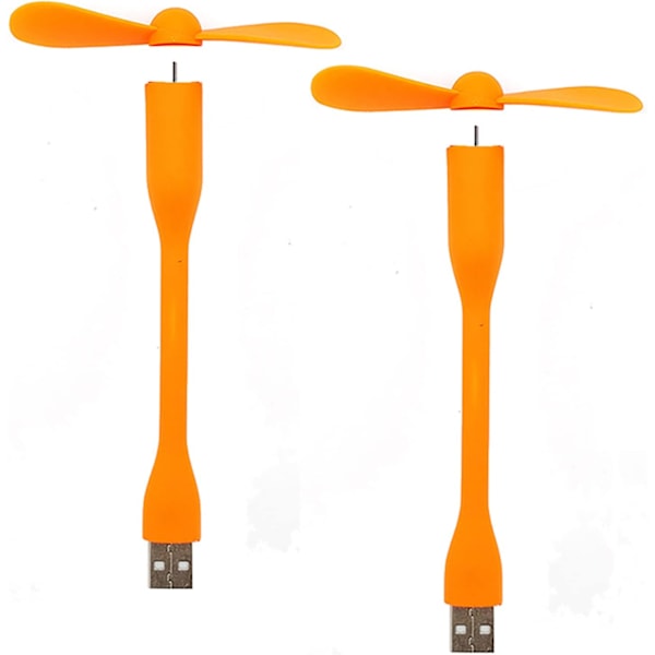 USB Fleksibel Vifte, Mini Bærbar Kjølevifte USB-drevet for Powerbank Bærbar PC AC-lader - 2-pakning (Oransje) Orange