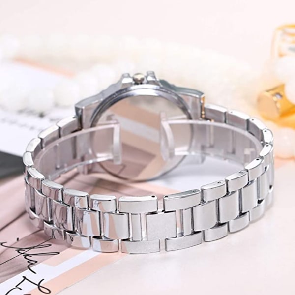 Luksuriøs dameklokke med kvartsurverk, krystallrhinestone-diamantklokker for kvinner, armbåndsur i rustfritt stål med full diamanter