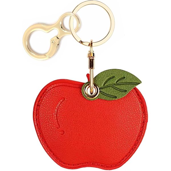 Læder nøgleringholder etui kompatibel med Apple AirTag, sød beskyttende Air Tag cover med nøglering, anti-scratch finder GPS tracker etui til Red Apple
