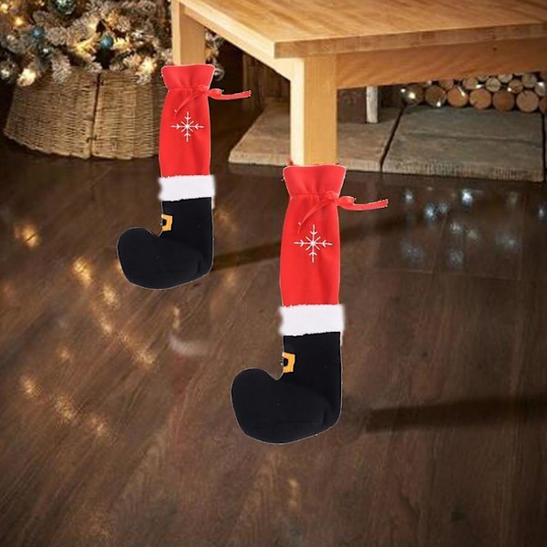 4 st Jul Stolsbensskydd för Kök och Matsal, Tomte Rolig Alv Bordsfötter Bensockor, Jul Möbelbenssockor