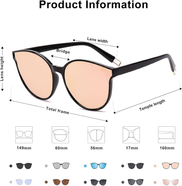 Overdimensjonerte runde solbriller for kvinner og menn Black Pink 60 Millimeters